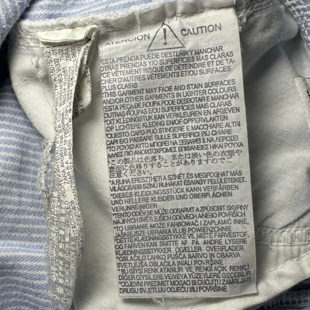 Zara Hickory Stripe Jeans Women 4 *29x27 Railroad Denim Raw Hem Coastal Heritage - Picture 11 of 12
